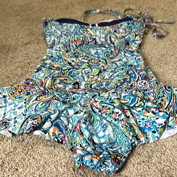 Lauren Ralph Lauren Mystic Paisley Tummy Control One-Piece Swim Dress 8 - Picture 9 of 10